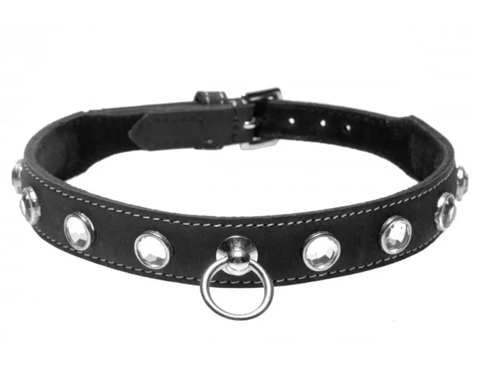 Collar cuero diamantes Bondage Strict Leather
