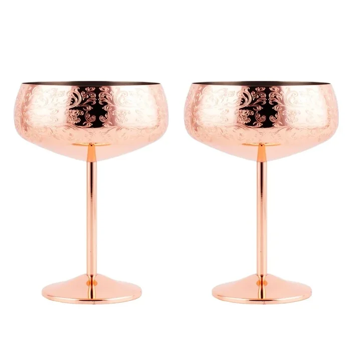 Copper Etched Coupe Glass – Set of 2 – 14 ounce