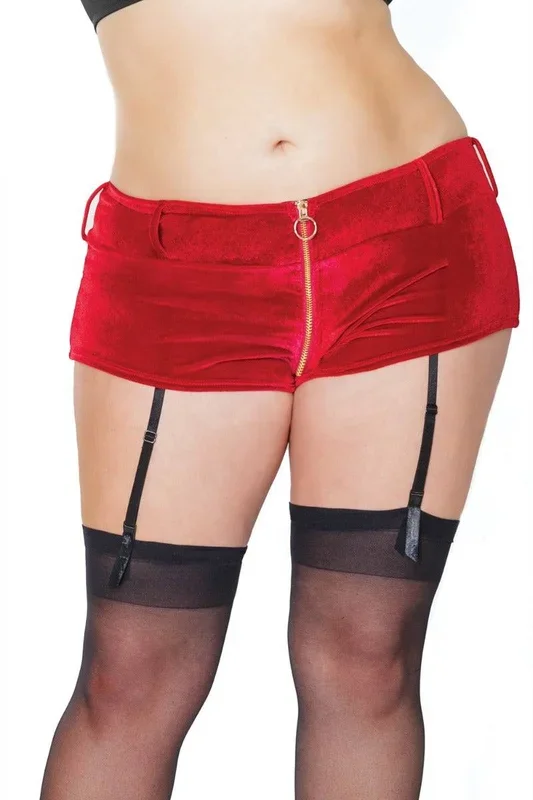 Coquette – 21325 Plus – Velvet Garter Shorts – Red – OS/XL