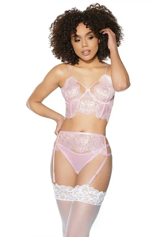Coquette – 21505 – Bra Garter Belt & Panty Set – Pink