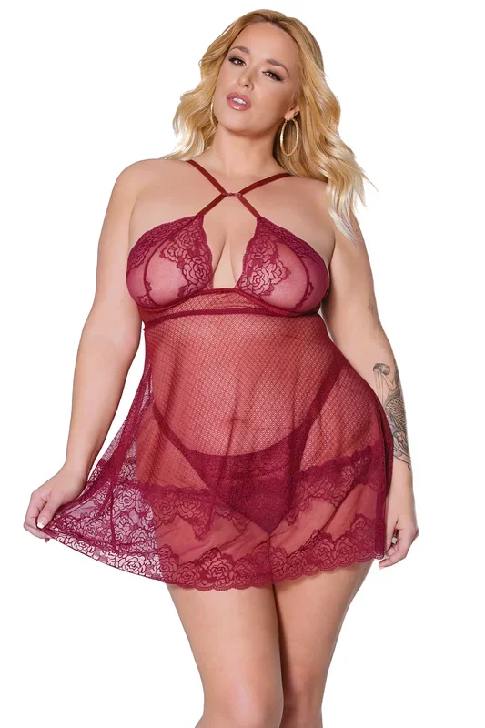 Coquette – 22312X – Babydoll & Thong – Merlot