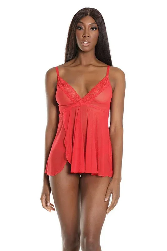 Coquette – 2571 – Babydoll & Thong Set – Red – OS
