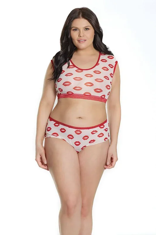 Coquette – 2573X – Crop Top & Booty Short – Red/White – OS/XL