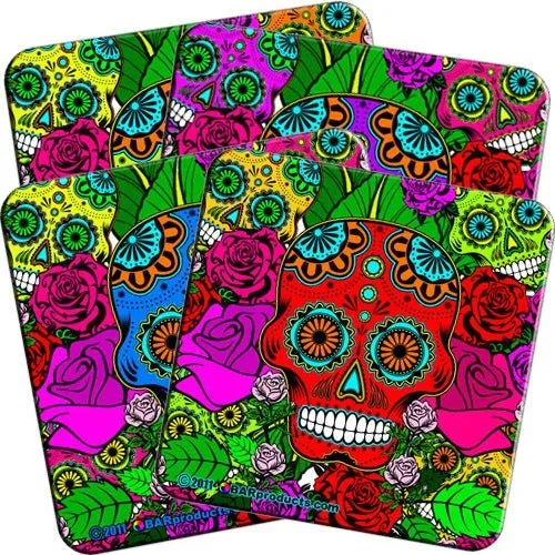 Cork Bottom Coasters – Sugar Skulls Series – 4″