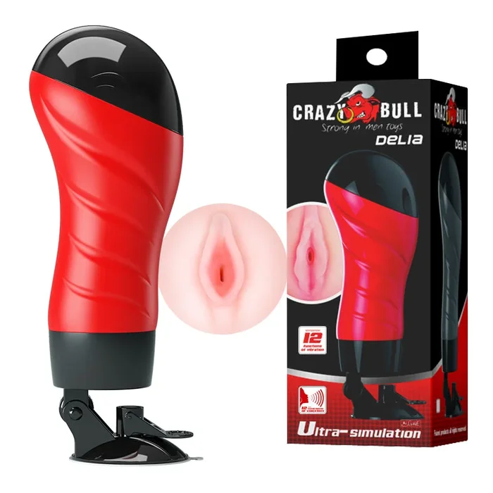 CRAZY BULL DELIA Vibrating Stroker – Flesh Vibrating Vagina Stroker with Suction Base
