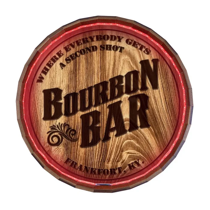 Custom LED Wood Barrel Top Sign – Bourbon Bar