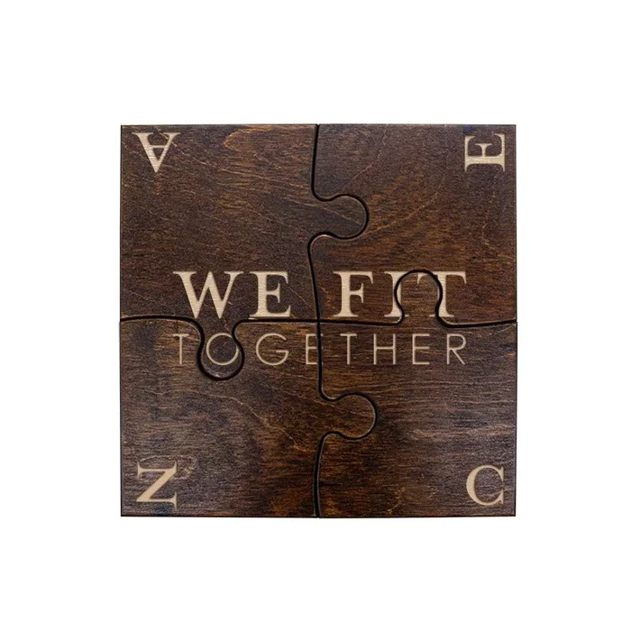 Custom Wooden Puzzle Coasters – Engraved Monogram Design – Set of 4