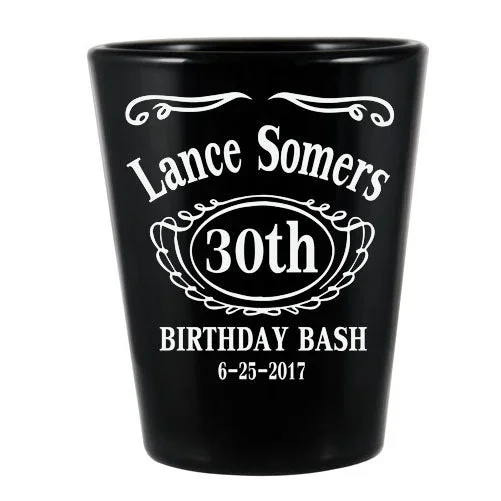 CUSTOMIZABLE – 1.75oz Black Shot Glass – Birthday Bash