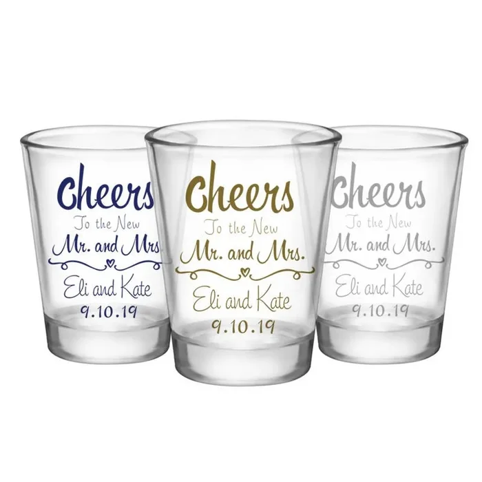 CUSTOMIZABLE – 1.75oz Clear Wedding Shot Glass – Cheers