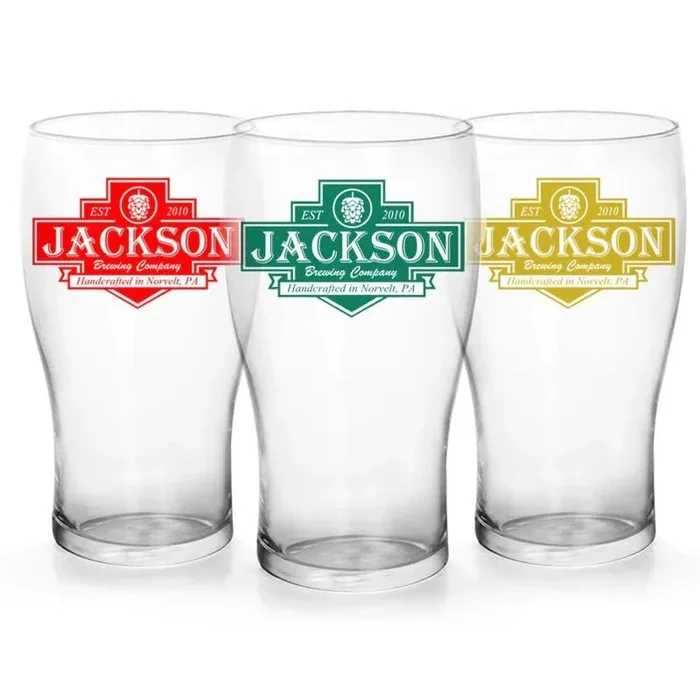 CUSTOMIZABLE – 20oz Imperial Pub Glass – Brewing Company Badge – 12 Count