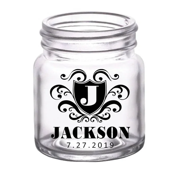 CUSTOMIZABLE – 2oz Clear Mini Mason Jar Shot Glass – Crest (Version 3)