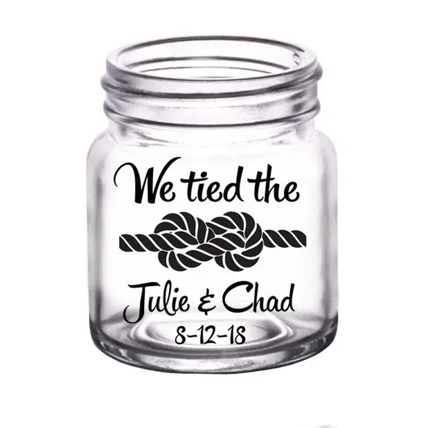 CUSTOMIZABLE – 2oz Clear Mini Mason Jar Shot Glass – Tied The Knot