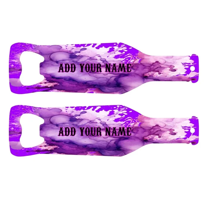Customizable Bottle Shaped Bottle Opener – Add Your Name – Purple Water Color