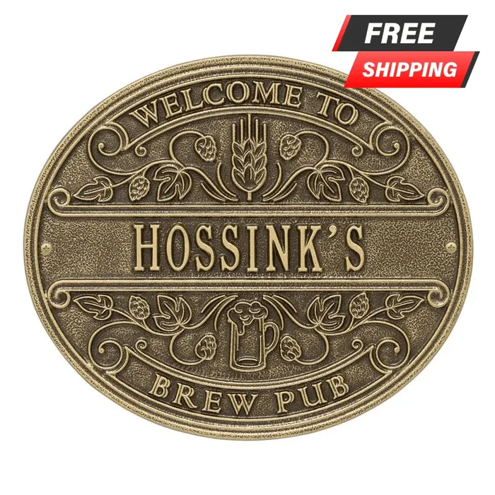 CUSTOMIZABLE Cast Aluminum Plaque – Welcome Brew Pub