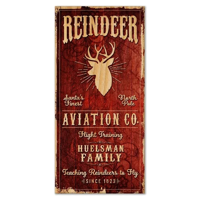 CUSTOMIZABLE Large Vintage Wooden Holiday Bar Sign – Reindeer Aviation – 11 3/4″ x 23 3/4″