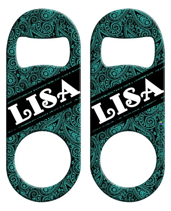 CUSTOMIZABLE Mini Bottle Opener – Teal Paisley
