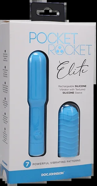 Doc Johnson Pocket Rocket Elite Rechargeable With Removable Sleeve Sky Blue