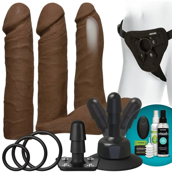 Doc Johnson Vac-U-Lock Vibrating Dual Density Ultraskyn Set Chocolate