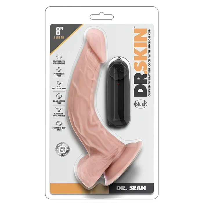Dr. Skin Dr. Sean Realistic G-Spot Vanilla 8-Inch Long Remote Control Vibrating Dildo With Suction Cup Base