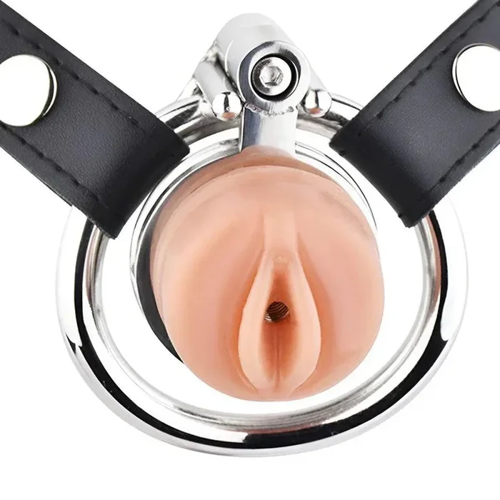 Draagbare Stalen Sissy Kastegordel Kooi met Realistische Vagina