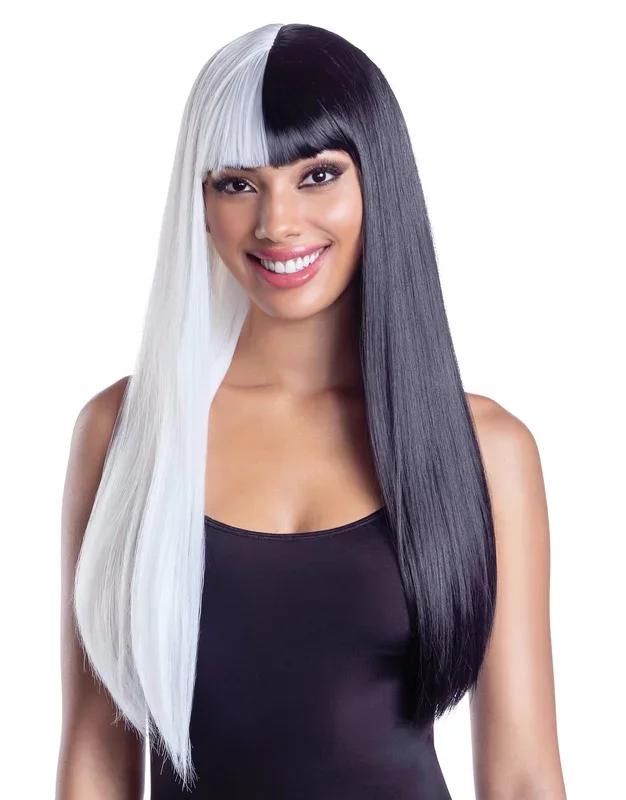 Dreamgirl Black and White Split Long Wig â€“ Two-Tone Costume Wig