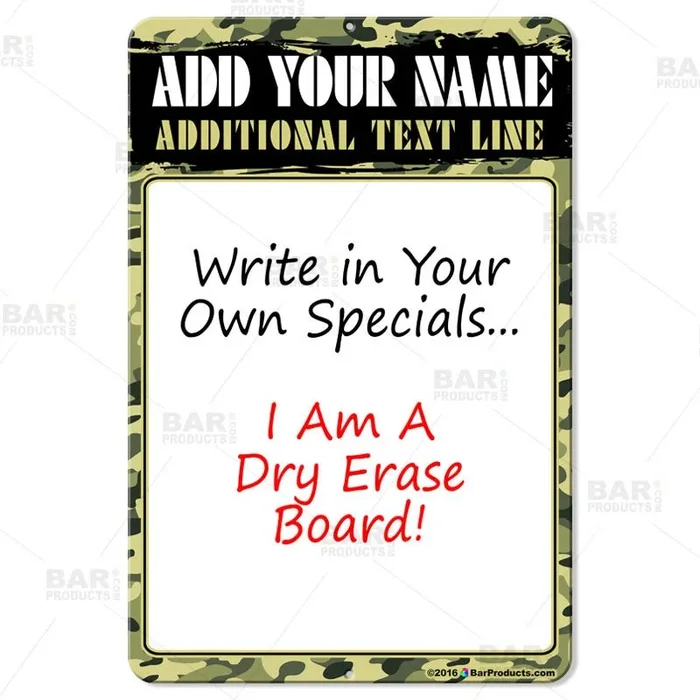 Dry Erase Specials Sign – ADD YOUR NAME – Camouflage Pattern Template
