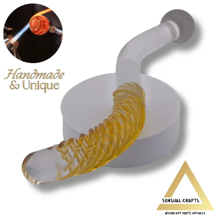 Dual Ended Glass Dildo HANDMADE Curved G-Spot Dong Sensual Crafts Golden Wave