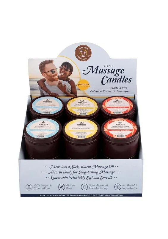 Earthly Body 2023 Summer Collection 3 In 1 Massage Candles – Paradise Mist, Sunrise Kisses, Sunset Escape (12 6.8oz Tins