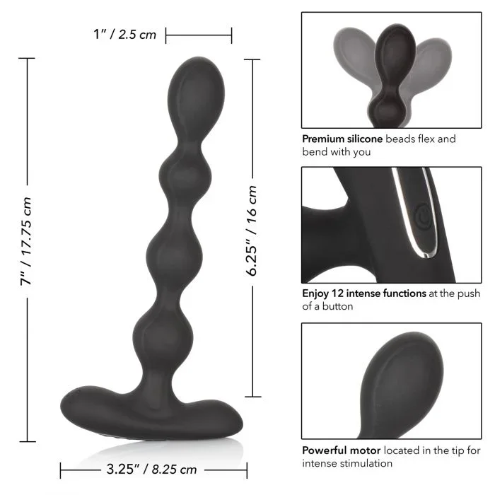 Eclips Slender Beads Silicone Flexible Rechargeable Anal Beads Black 7 Inch