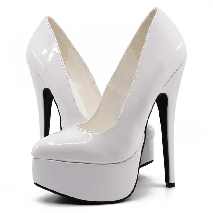 Ellie Shoes Prince 6.5″ Stiletto Patent Platform Pumps – White