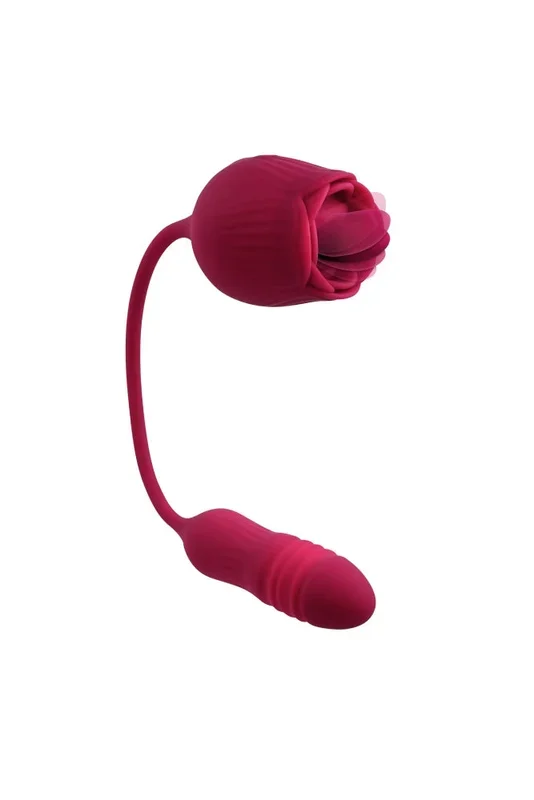 Evolved – Wild Rose Thrusting Bullet with Flicking Tongue Vibrator – Burgundy