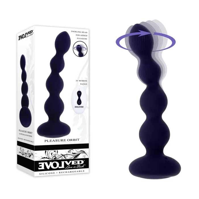 Evolved PLEASURE ORBIT – Navy Blue 17.8 cm USB Rechargeable Twirling & Vibrating Anal Beads with Remote
