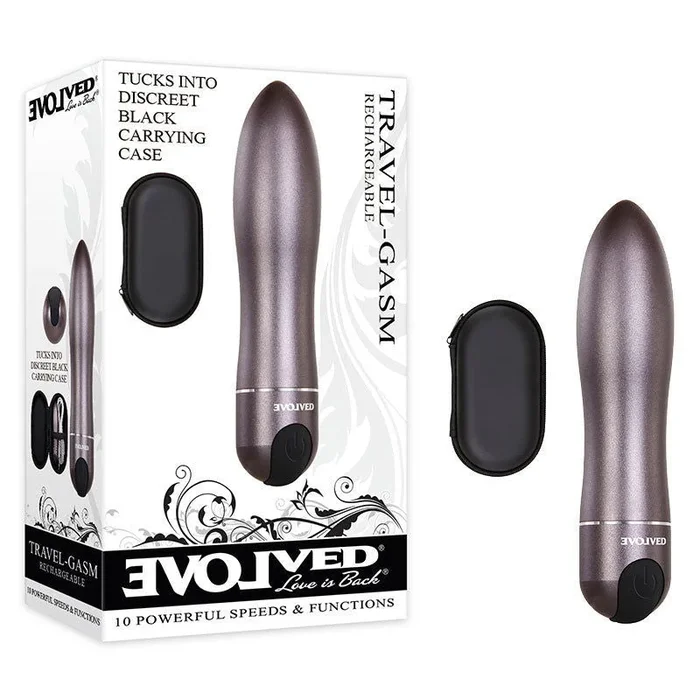 Evolved Travel-Gasm – Gray 9 cm USB Rechargeable Bullet with Travel Case