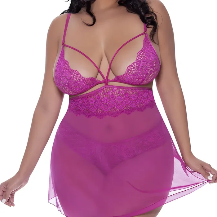 Exposed Berrylicious Cutout Babydoll & Crotchless Panty Set – Curvy