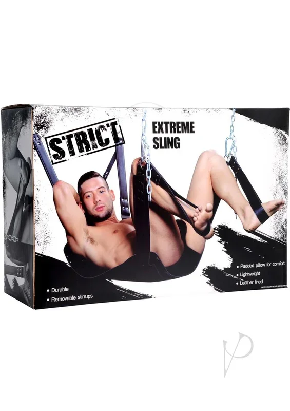 Extreme Adjustable Leather Sex Swing Lined Sling Black Strict