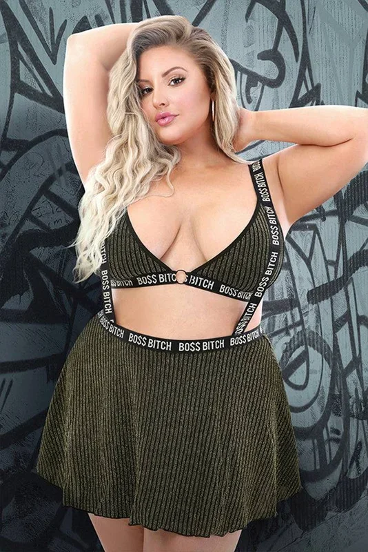 Fantasy Lingerie – Vibes – Boss Bitch Suspender Skirt – Black/Gold – Queen Size