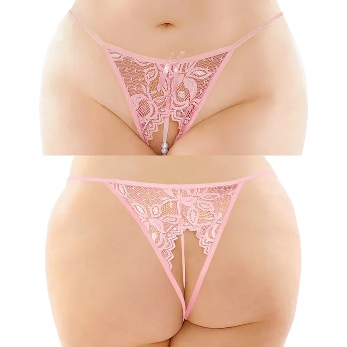 Fantasy Lingerie Calla Crotchless Lace Pearl Panty – Light Pink Queen