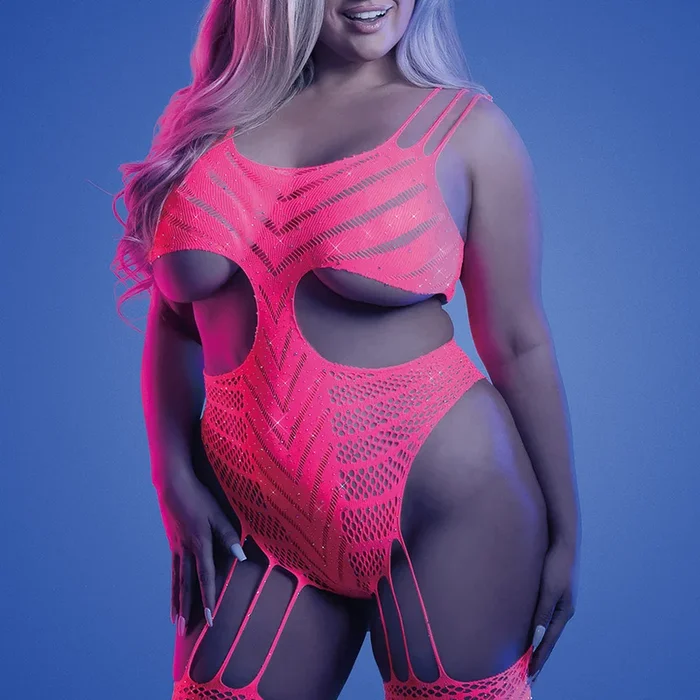 Fantasy Lingerie Glow Wavelength Rhinestone Cutout Bodystocking – Curvy
