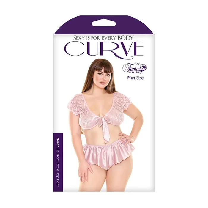 Fantasy Lingerie Norah Tie Front Top & Tap Pant Blush Pink XL/2XL