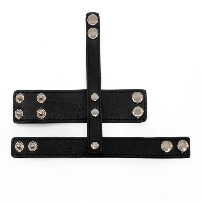 Faux Leather Snap Button Cock & Ball Stretcher