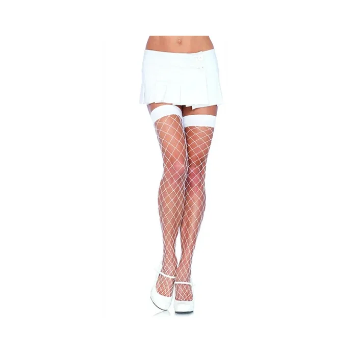 Fence Net Thigh High Stockings O/S White