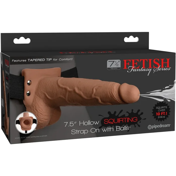 Fetish Fantasy Series 7.5″ Squirting Hollow Strap-on with Balls – Tan