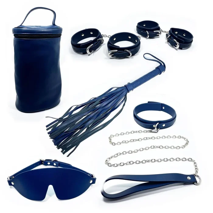 Fetish Pleasure Play Deluxe Leather Bondage Kit – Blue