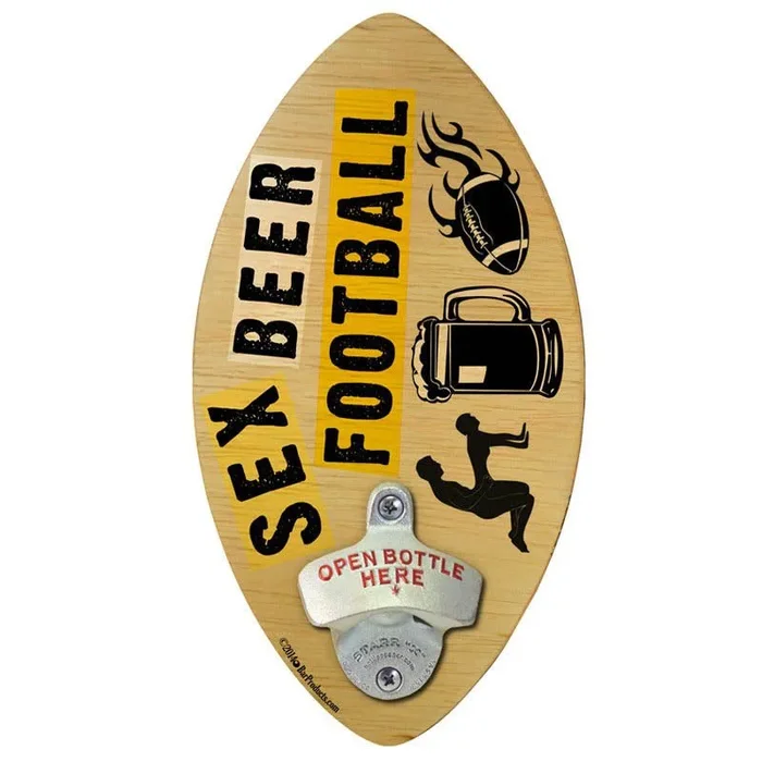 Football, Sex and Beer Football Shaped Wall Mounted Beer Bottle Opener
