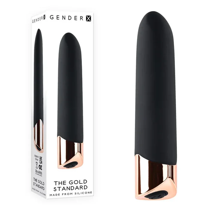 Gender X THE GOLD STANDARD – Black/Rose Gold 10 cm USB Rechargeable Bullet