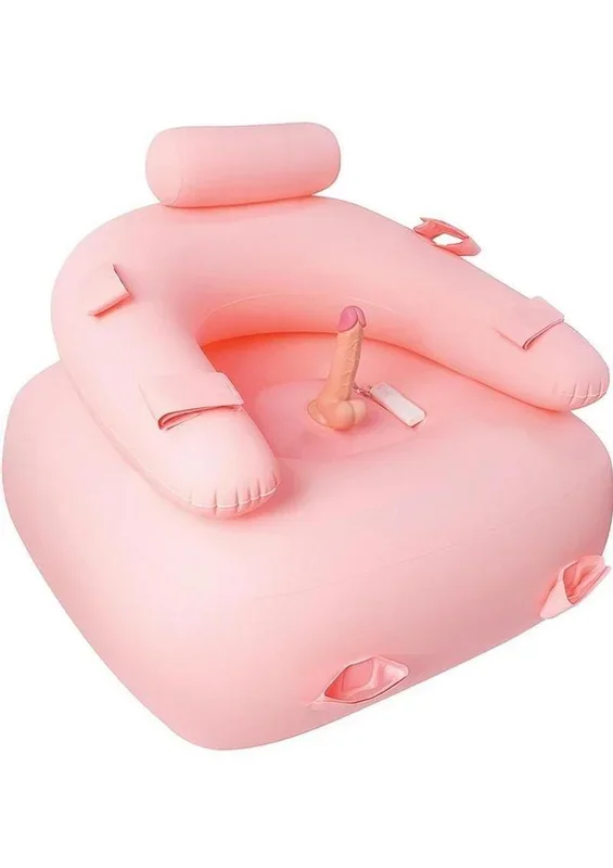 Get Down On It Inflatable Cushion with Wire Controller Vibrating Silicone Dildo Plus Wrist N Leg Straps