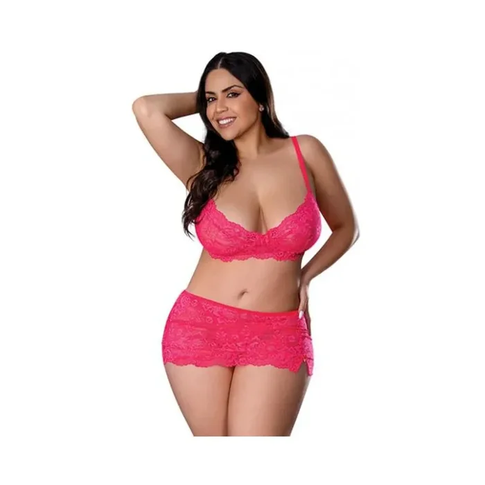 Get It Girl Lace Bra W/skirt & Thong – Pink Qn