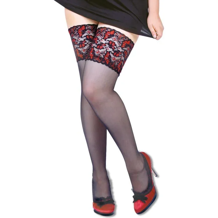 Glamory Plus Deluxe 20 Hold Ups – Elegant Sheer Lace Thigh High Stockings in Black