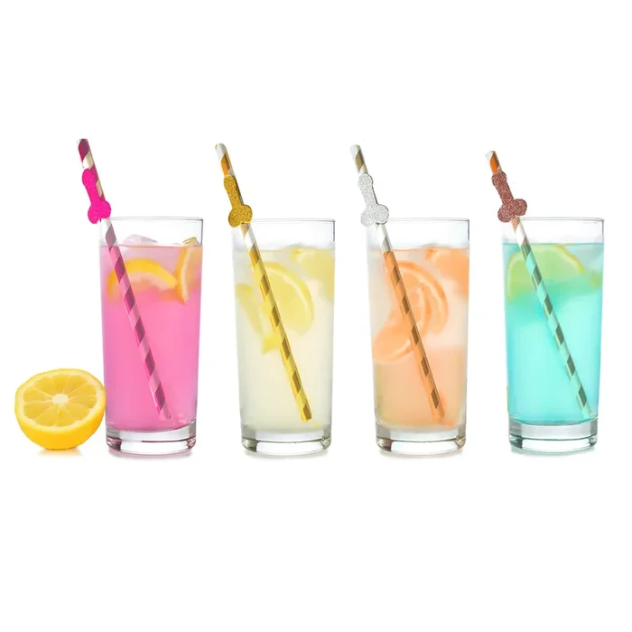 Glitterati Penis Party Glittering Tall Straws 8-Pack