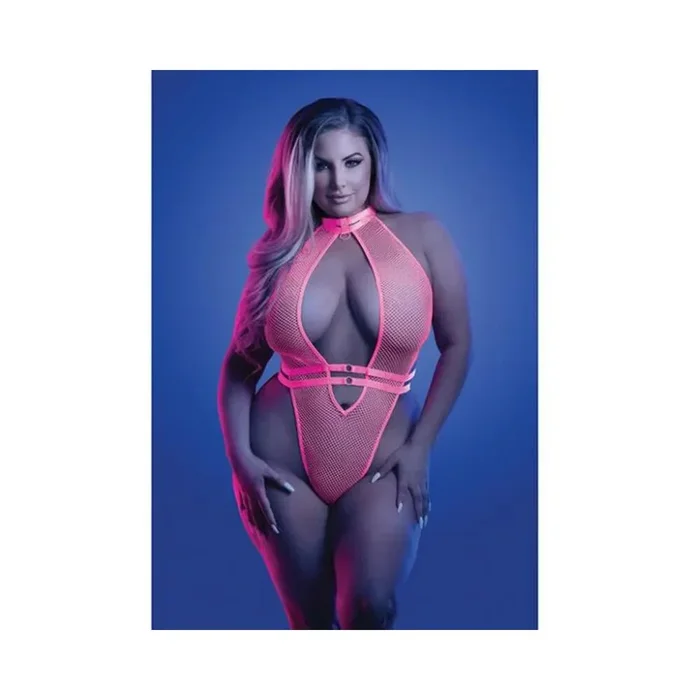 Glow Knockout Fishnet Teddy W/detachable Thong – Neon Pink Qn